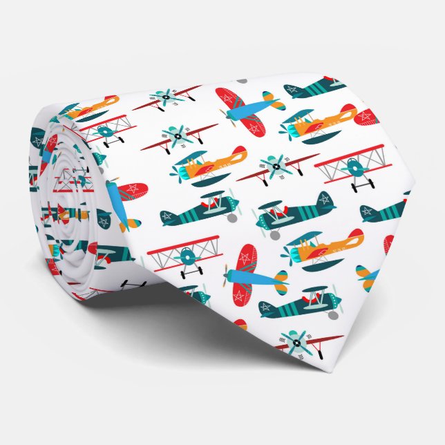 Gravata vintage retro airplane pattern (Rolled)