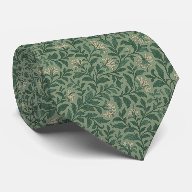 Gravata Vintage Sage Green Botanical Floral (Rolled)