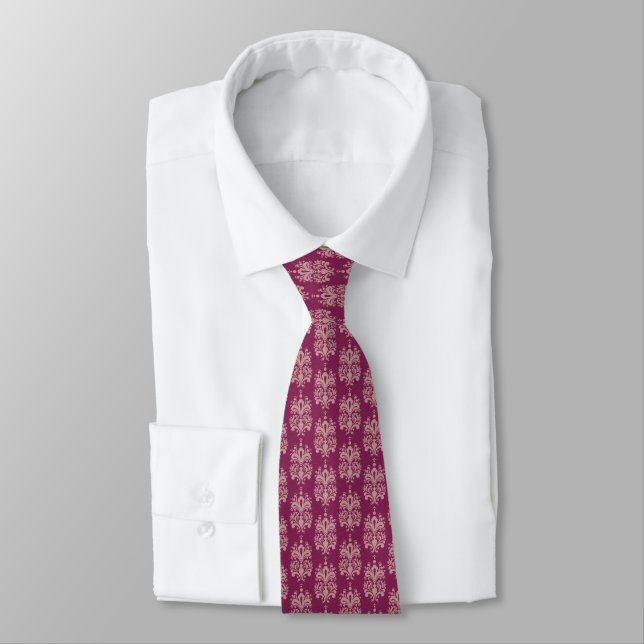Gravata Vintage Satin Burgundy & Pink Damask Necktie (Amarrado)