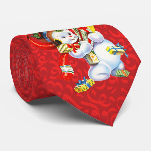 Gravata Vintage Snowman Red