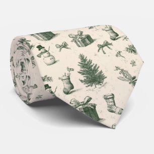 Gravata Vintage Verde Salvia Toile de Natal de Inverno (2)