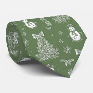 Gravata Vintage Verde Salvia Toile de Natal de Inverno (3)