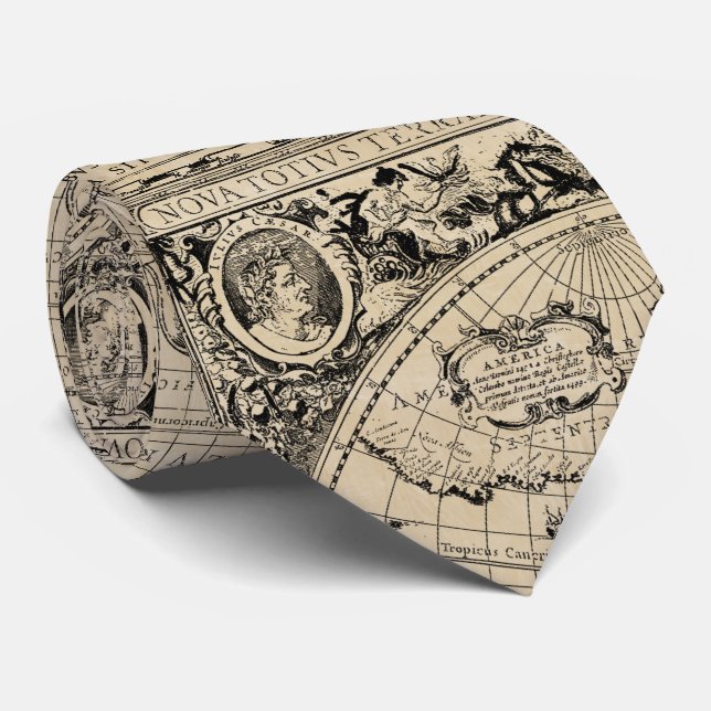 Gravata Vintage World Map Tan Black (Rolled)