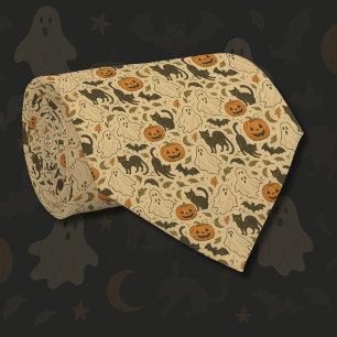 Gravata Vintumn Black Cats & Pumpkins Halloween