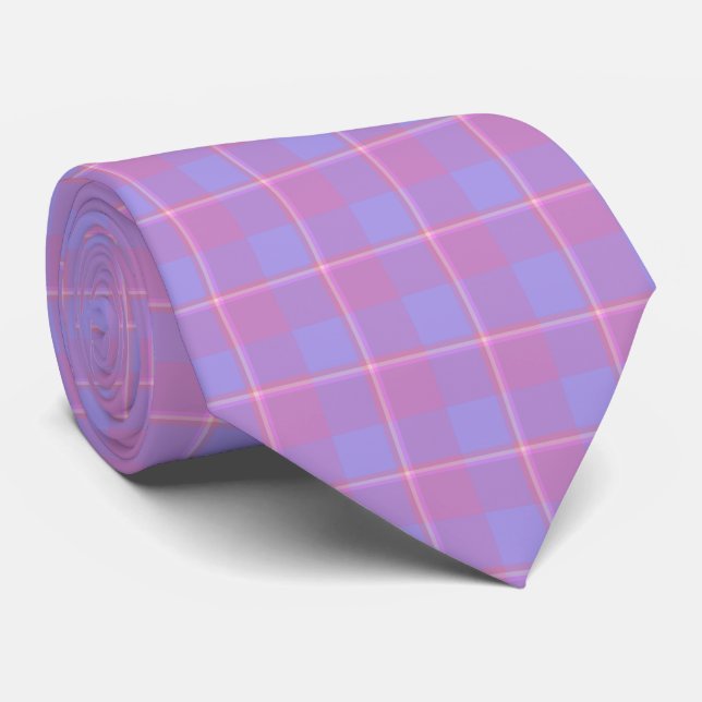Gravata Viola and Dull Lavender Plaid Pink Neck Tie (Rolled)
