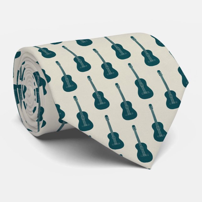 Gravata Violão Acústico Grungy bolinhas azul creme (Rolled)