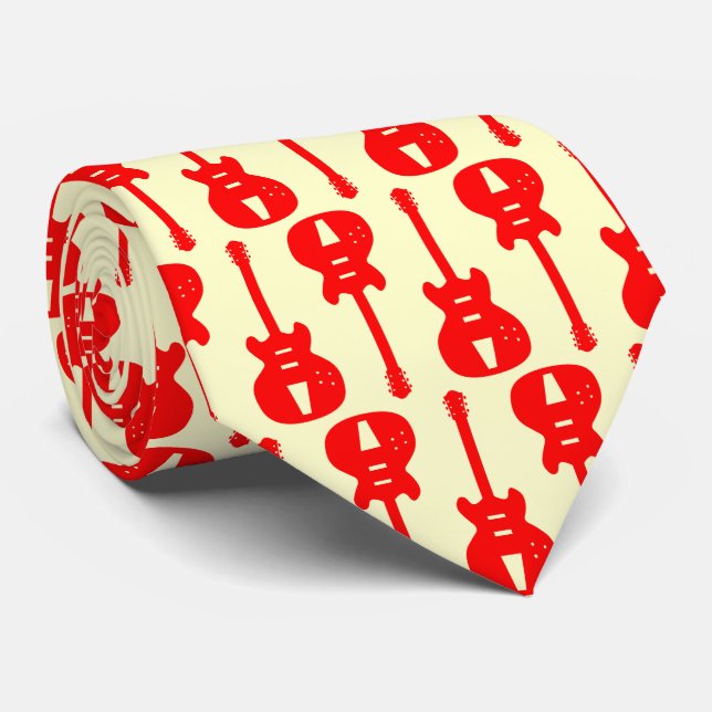 Gravata Violão Elétrico - Vermelho em Creme (Rolled)