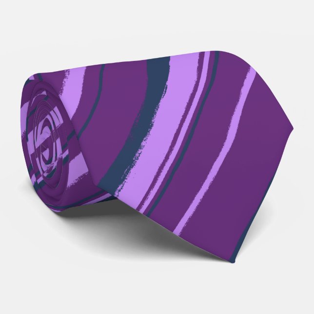 Gravata Violeta e Marinho com faixas de pincel (Rolled)