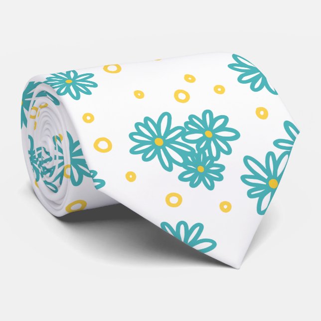 Gravata Visitas e Pontos - Turquesa e Amarelo (Rolled)