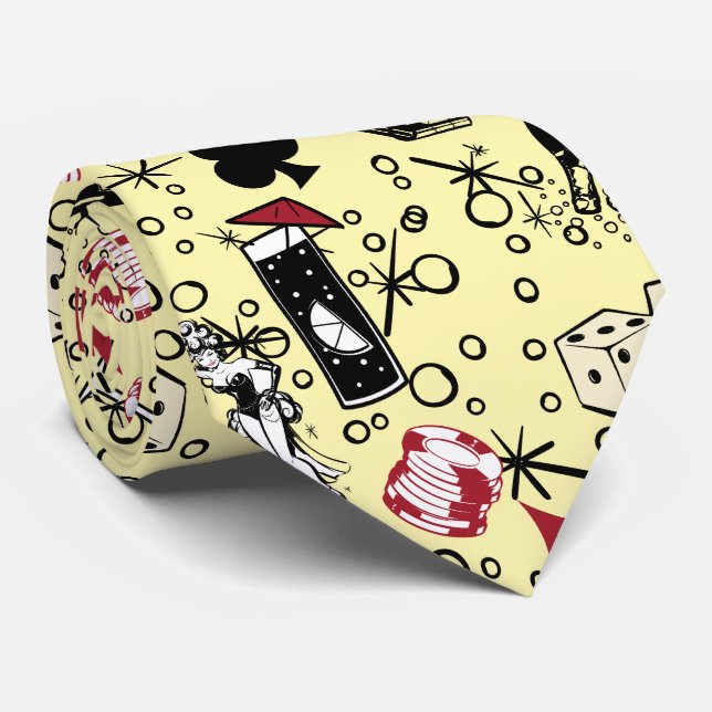 Gravata Viva Vegas Casino Retro Jogo Amarelo (Rolled)