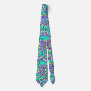 Gravata Vivid Aqua e Purple Paisley Neck Tie