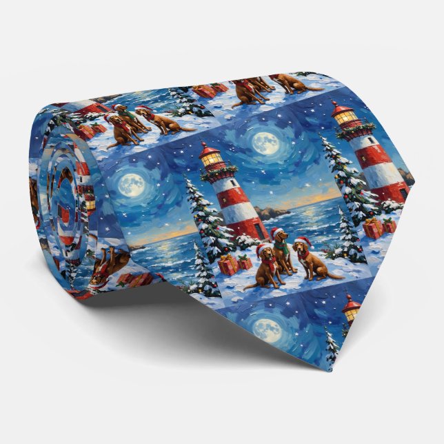 Gravata Vizsla Christmas Lighthouse Holiday (Rolled)