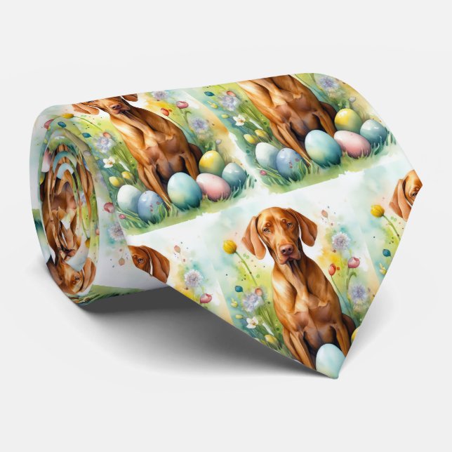 Gravata Vizsla Dog com Feriado de Ovos de Páscoa (Rolled)