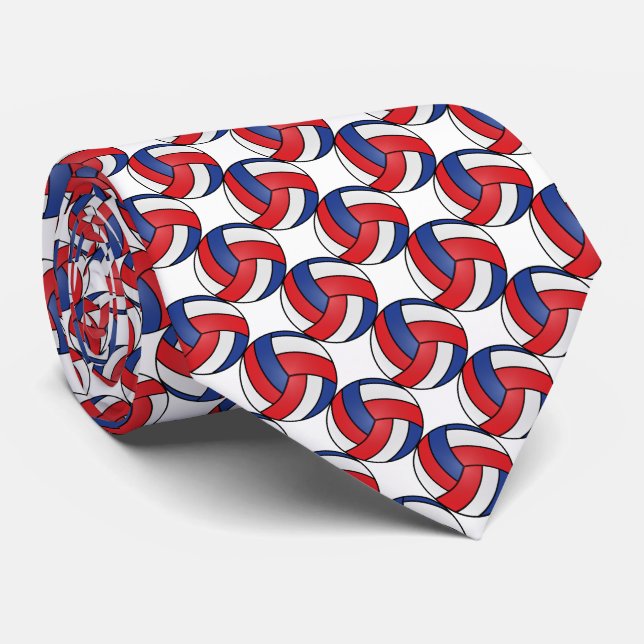 Gravata Voleibol desportivo - Vermelho, Branco e Azul (Rolled)