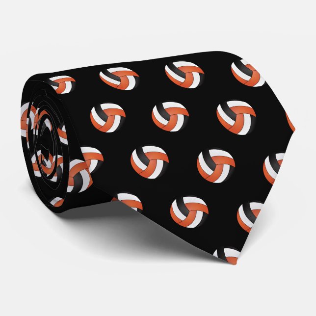 Gravata Voleibol Laranja, Branco e Preto (Rolled)