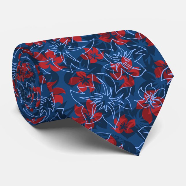 Gravata Wailea Hibiscus Hawaiian Floral Camo 2-sided Impre (Rolled)