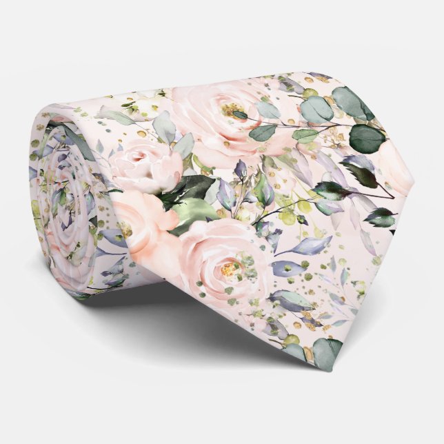 Gravata Watercolor Blush Roses Peonies Hydrangeas (Rolled)