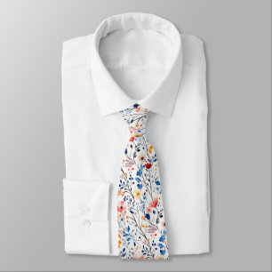 Gravata Watercolor Boho Wildflower Neck Tie