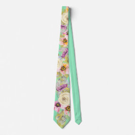 Gravata Watercolor Floral no Neo Mint
