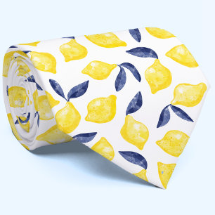 Gravata Watercolor Lemon Padrão Citrus Neck Tie