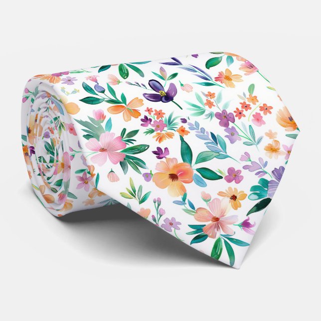 Gravata Watercolor Meadow Flowers Pattern (Rolled)