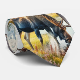 Gravata Watercolor Moose na Arte AI do Alasca