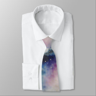 Gravata Watercolor Starry Sky numa Noite Nublada
