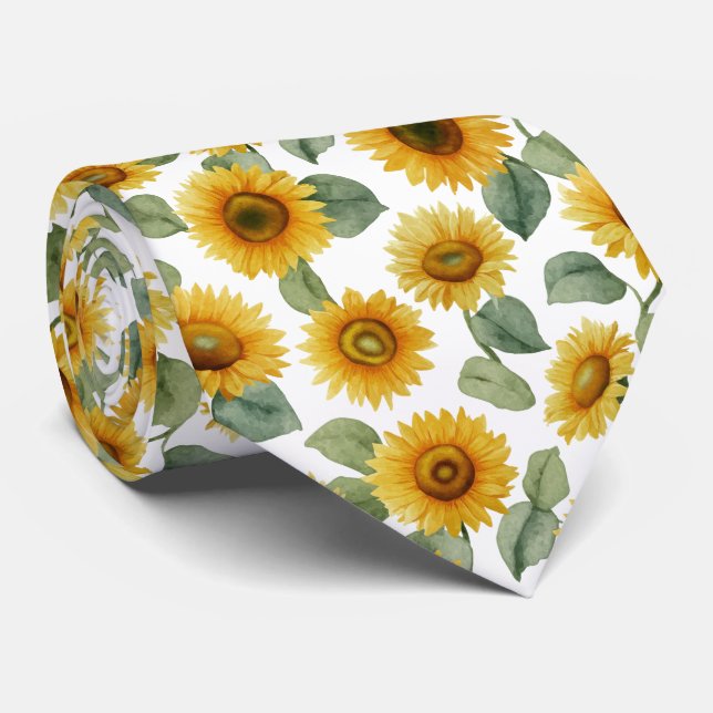 Gravata Watercolor Sunflower Floral Pattern (Rolled)