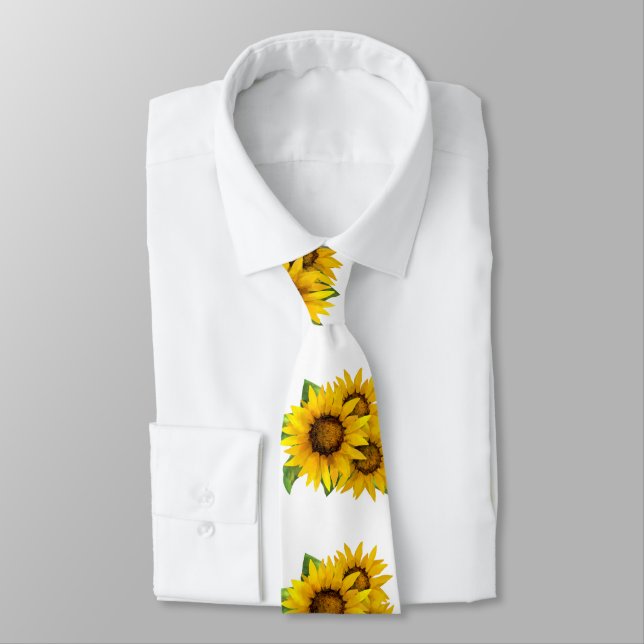 Gravata Watercolor sunflowers  Tie (Amarrado)