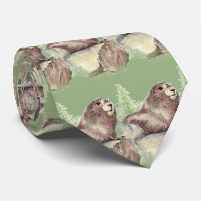 Gravata Watercolor Woodchuck, Marmot, Groundhog Animal art (Rolled)