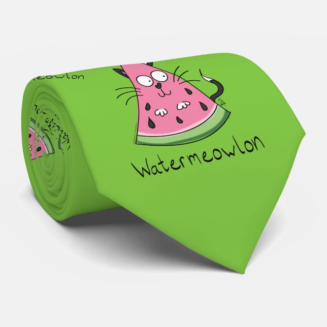 Gravata Watermeowlon Watermelon Cat Engraçado Brincadeira  (Rolled)