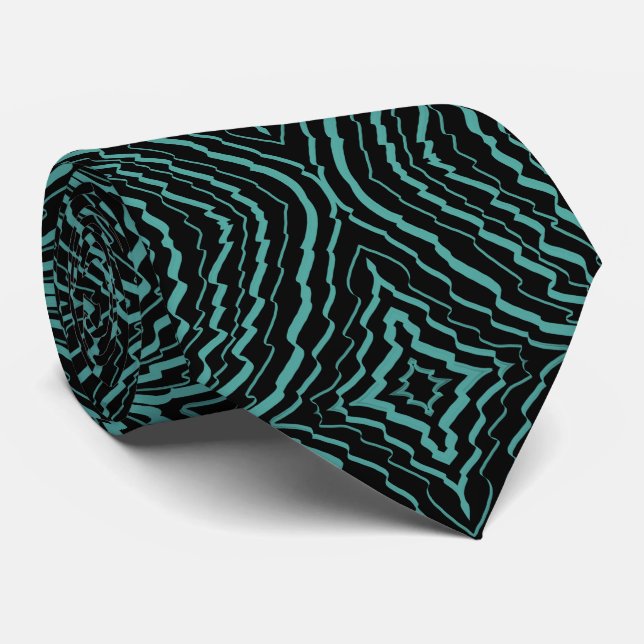 Gravata Wavy Tilted Ribbon Pattern With Teal On Black      (Rolled)