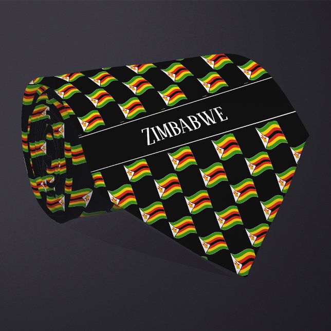 Gravata Wavy Zimbabwe Flag Pattern  (Criador carregado)