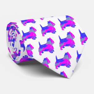 Gravata West Highland Westie Terrier Pink Silhouette White