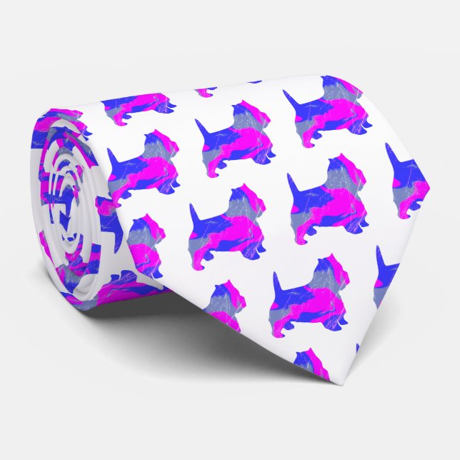 Gravata West Highland Westie Terrier Pink Silhouette White (Rolled)