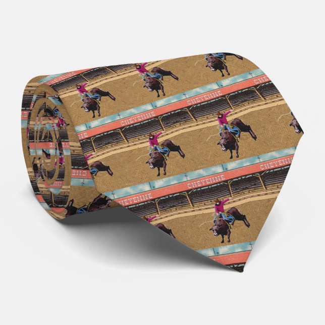 Gravata Western Cheyenne Rodeo Cowboy Bull Riding Necktie (Rolled)