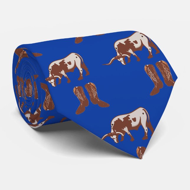 Gravata Western Cowboy Boots Longhorn Steer Necktie (Rolled)