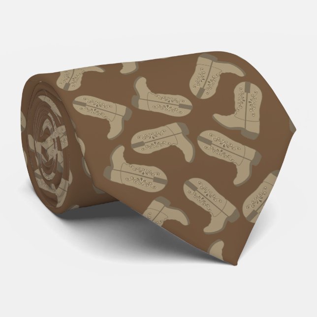 Gravata Western Cowboy Boots Tan Brown Necktie (Rolled)