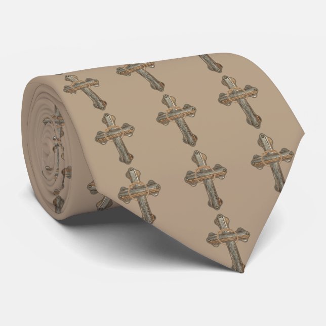 Gravata Western Cross With Rope And Conchoe Print Necktie (Rolled)