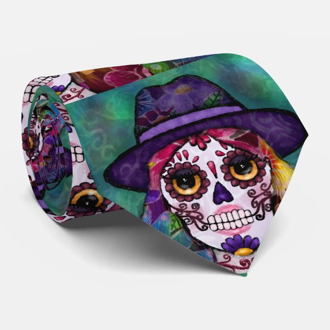 Gravata Whimsical Abstract Floral Hippie Sugar Skull (Rolled)