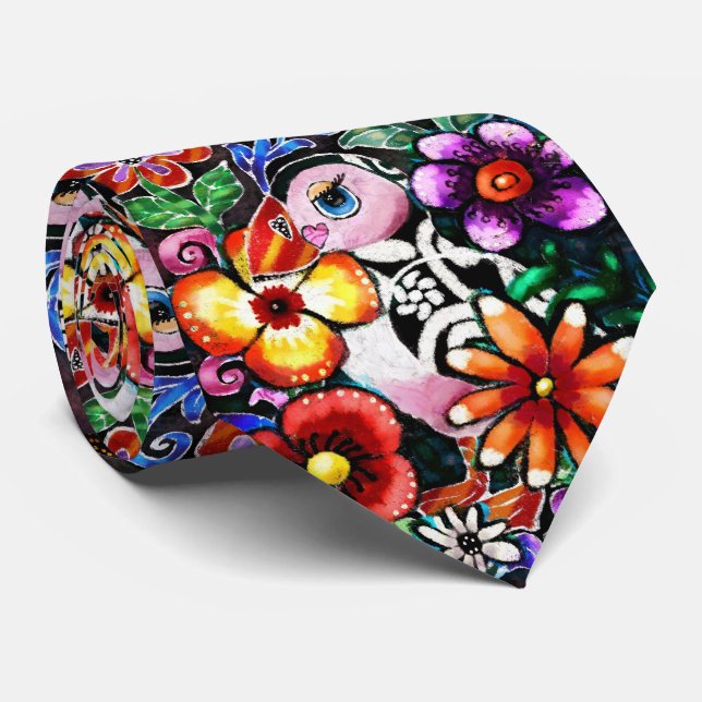 Gravata Whimsical Abstract Puffin Bird In Flowers (Rolled)