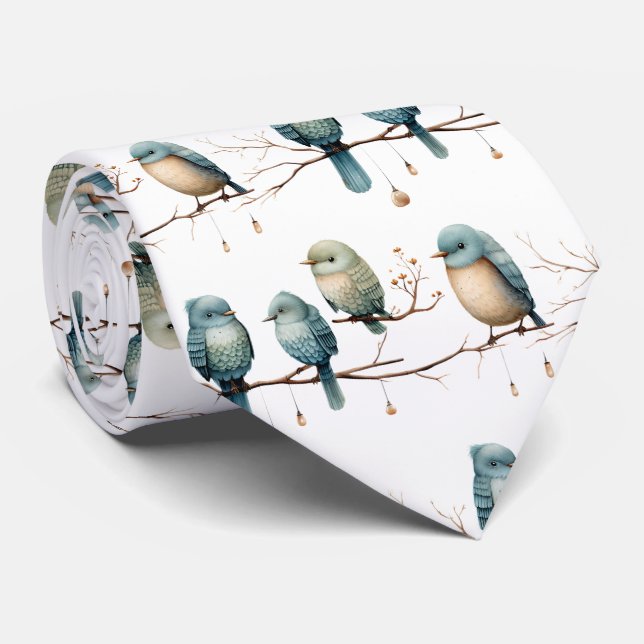 Gravata Whimsical Birds on Branches Timeless Elegance (Rolled)