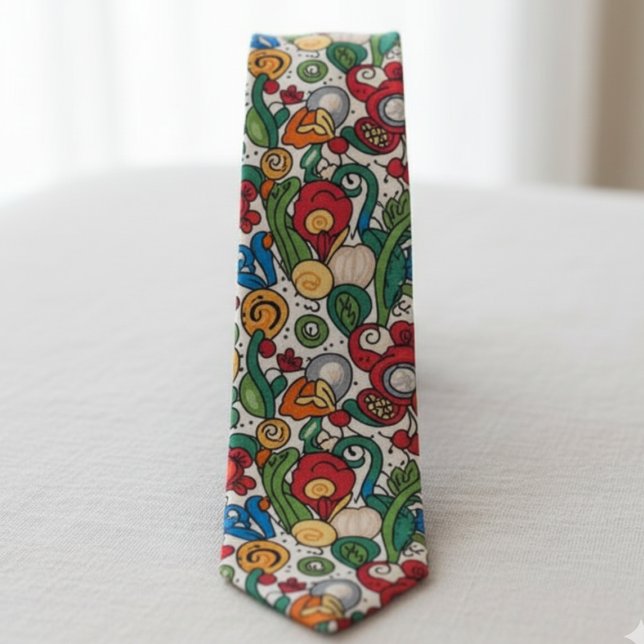 Gravata Whimsical Botanical – Abstract Doodle (Colorful floral necktie)