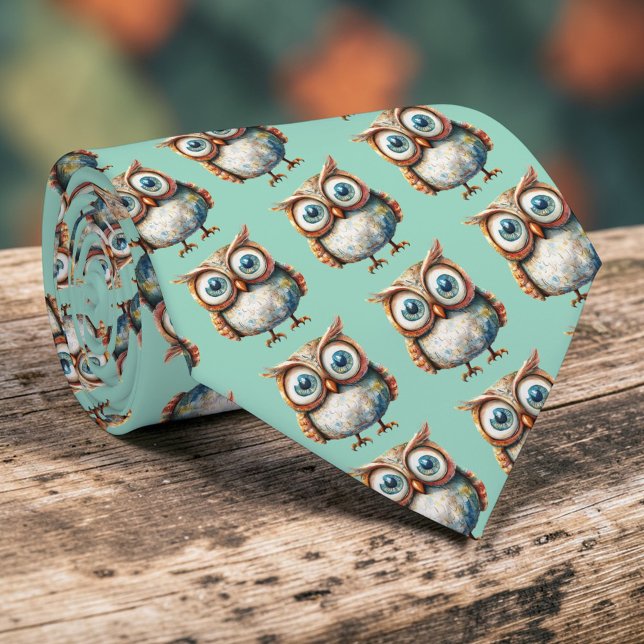 Gravata Whimsical Owl Custom Necktie Tie (Criador carregado)