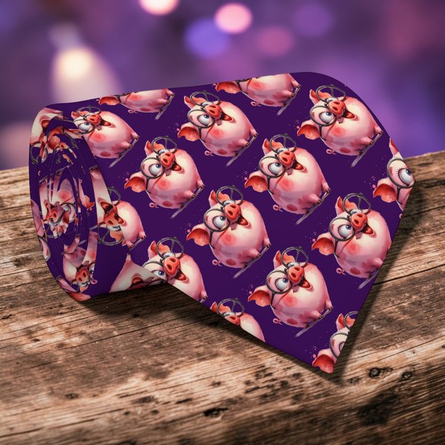 Gravata Whimsical Pig Custom Necktie Tie (Criador carregado)