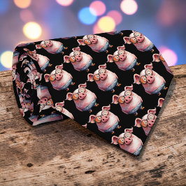 Gravata Whimsical Pig Custom Necktie Tie