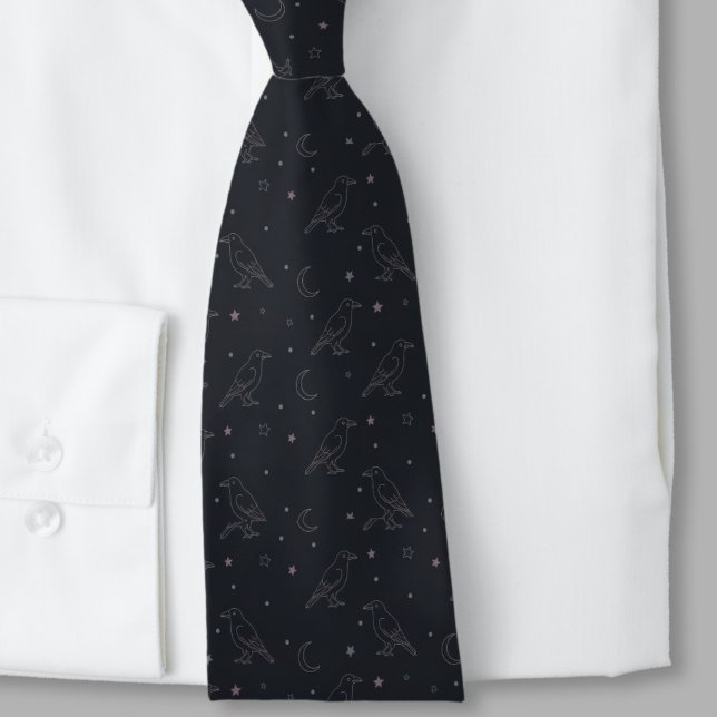 Gravata Whimsigoth Necktie – Celestial Raven Pattern (Whimsigoth raven necktie)