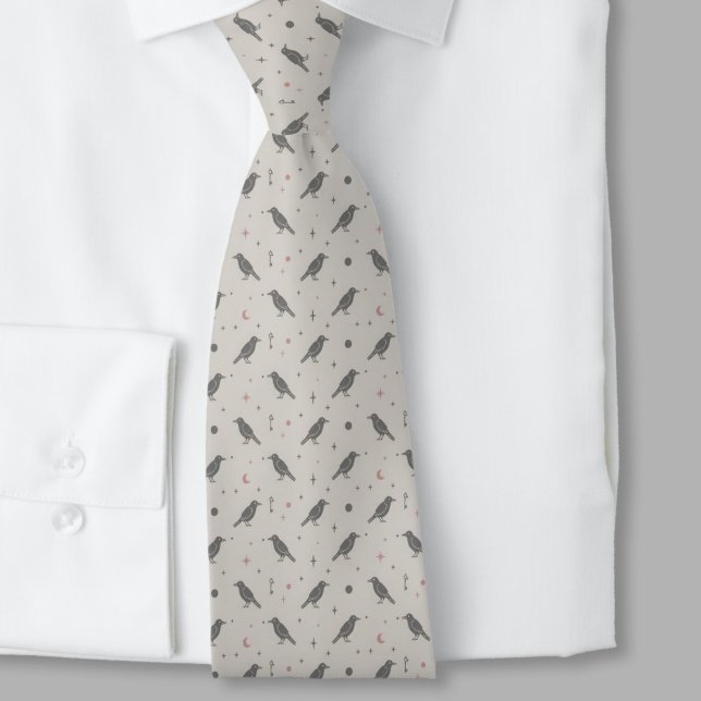 Gravata Whimsigoth Necktie – Celestial Raven Pattern (Whimsigoth raven necktie)