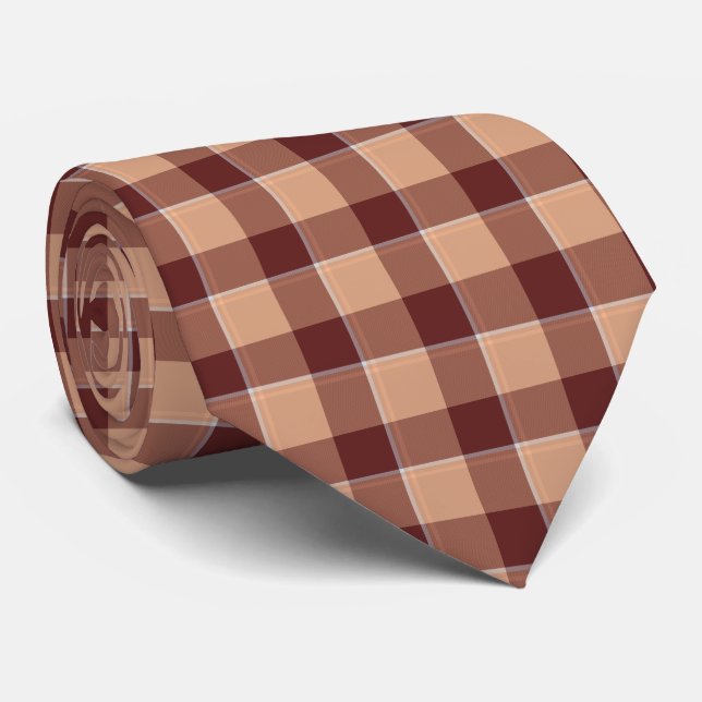 Gravata Whiskey and Livid Brown Plaid Neck Tie (Rolled)