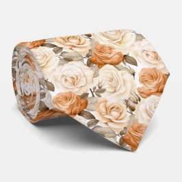 Gravata White and Tan  Roses on White
